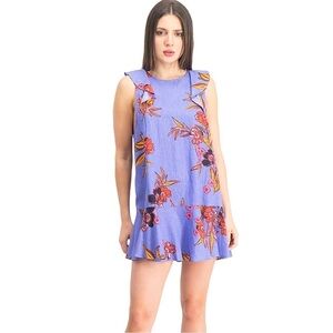 FREE People Women’s Tulum Linen Floral Print Mini Dress Tunic Size XS Blue